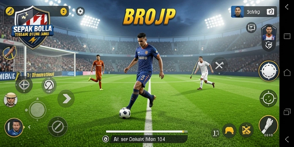Tampilan gameplay BROJP dengan aksi sepak bola yang mendebarkan.