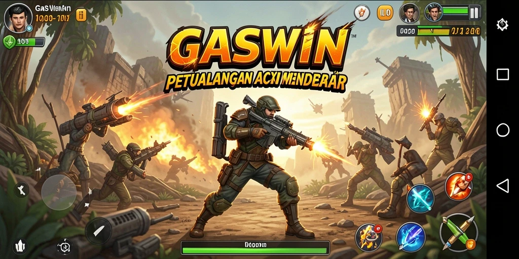 Tangkapan layar utama GASWIN menampilkan aksi seru dalam gameplay.