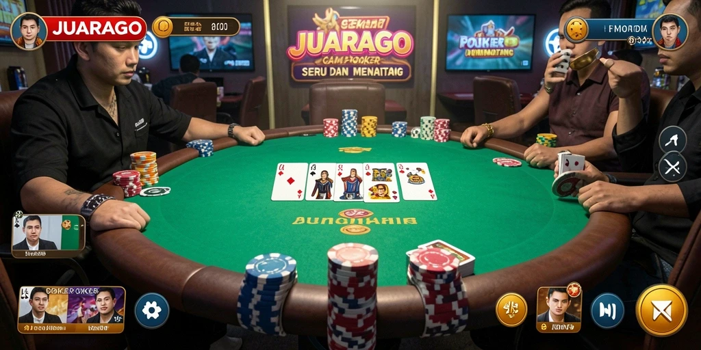 Tampilan gameplay JUARAGO dengan aksi poker yang mendebarkan.