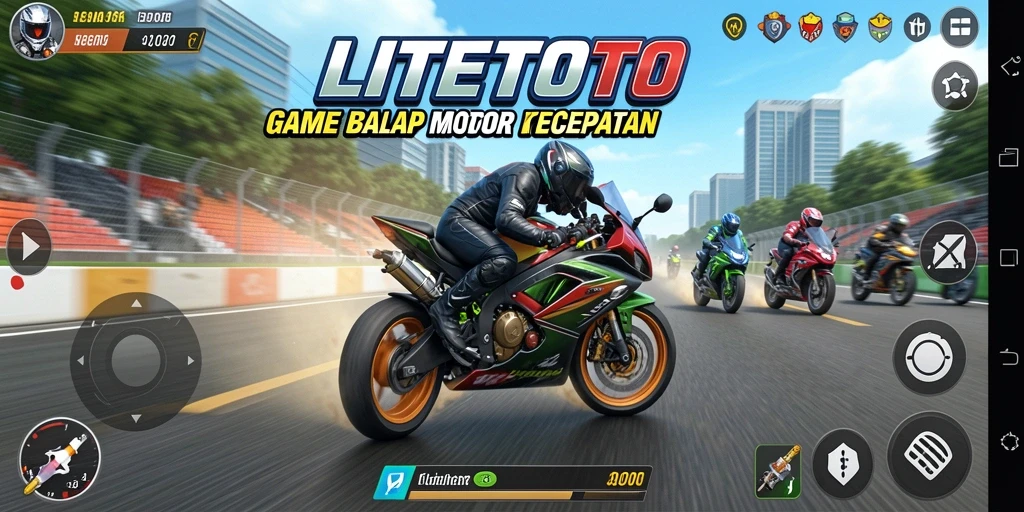 Screenshot gameplay LITETOTO menampilkan aksi balap motor yang menegangkan.