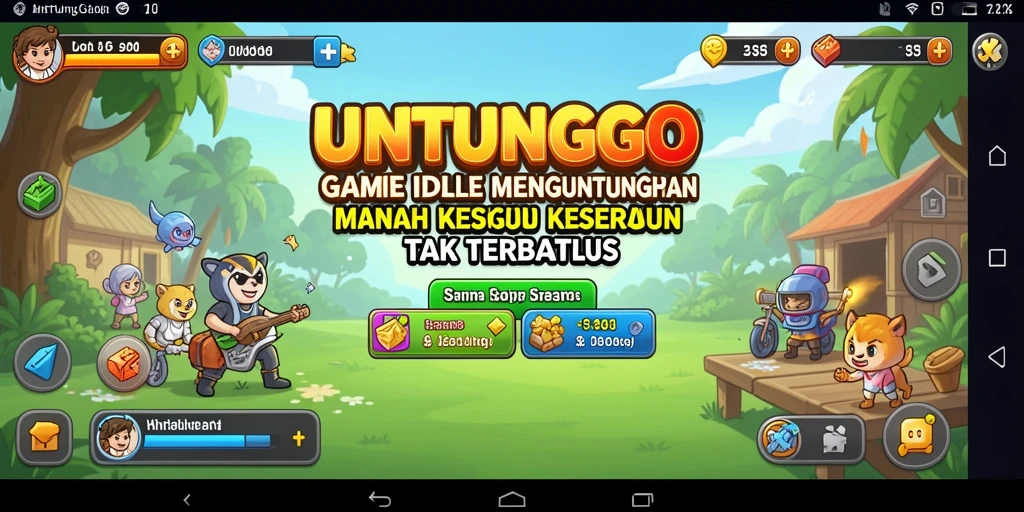Tampilan menarik dari gameplay Idle UNTUNGGO dengan pengelolaan sumber daya.