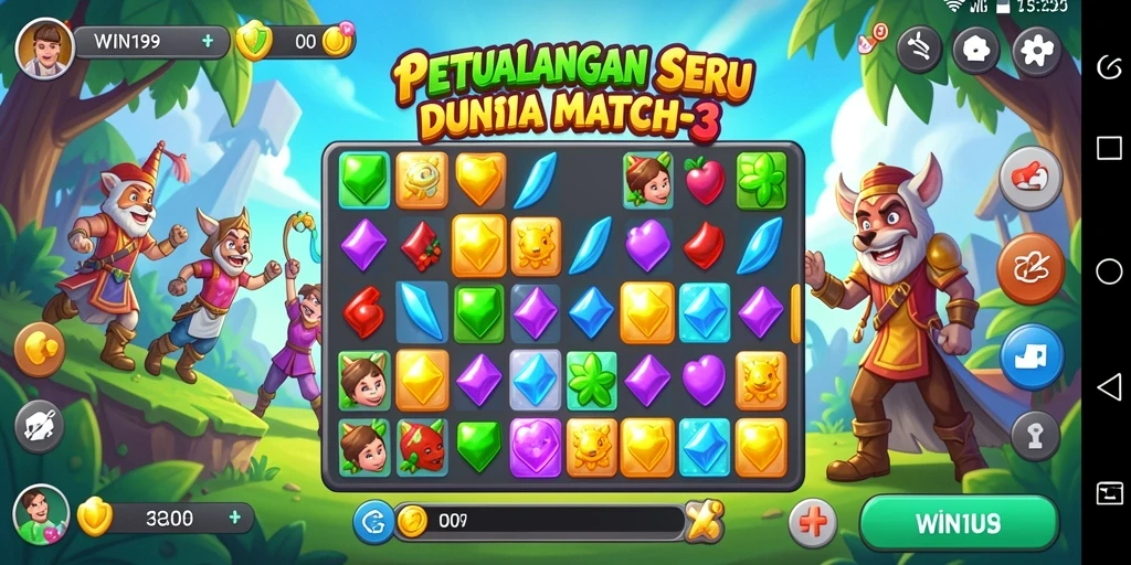 Gameplay seru mencocokkan permata dalam WIN199.