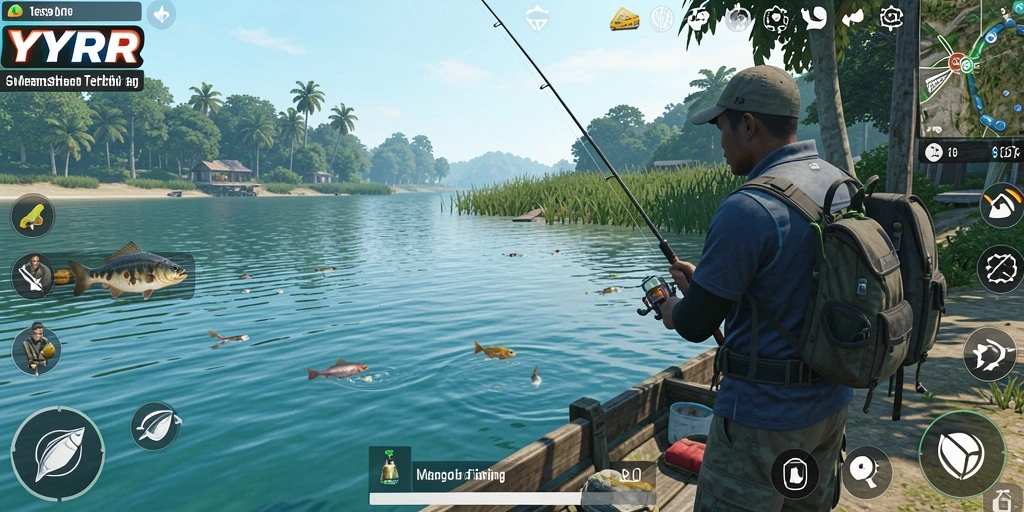 Screenshot gameplay YYRR menampilkan pengalaman memancing yang mendebarkan.